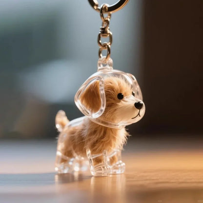 Hair Dog Keepsake Keychain Pendant Clear Resin Charm