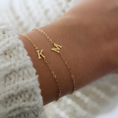 Letter Initial Bead Bracelet Thin Chain Minimalist Elegant