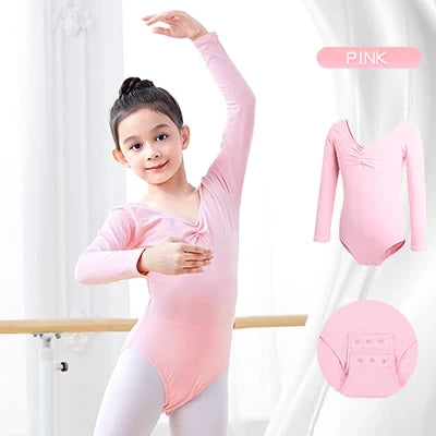 Long Sleeve, Chest-Drawstring, Cotton, For Dance Class – Plush Girls Ballet Leotard
