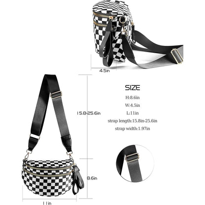 high-capacity sling bag with adjustable strap – Casual women's checkered crossbody shoulder bag