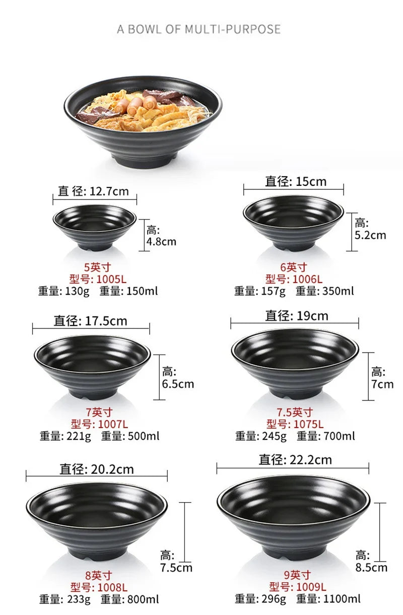Bowl Ramen Black Plastic Japanese Style Noodle Bowl