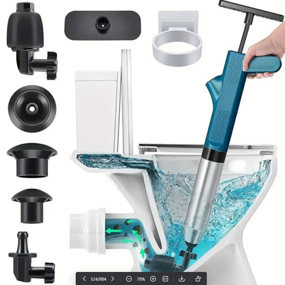 Toilet2026 Edition Plunger Kit Pneumatic Drain Unblocker With High Pressure Blaster Stainless Steel Tools Household DIY
