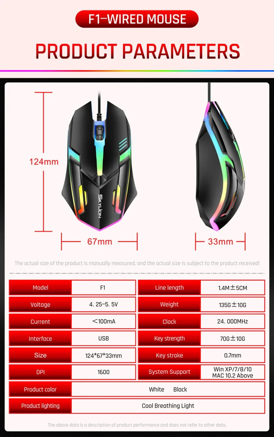 Wired RGB Gaming Mouse 3 Button USB Accurate Office
