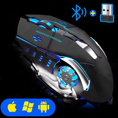 Cordless Battery-Powered Gaming Mouse Bluetooth Silent Backlit