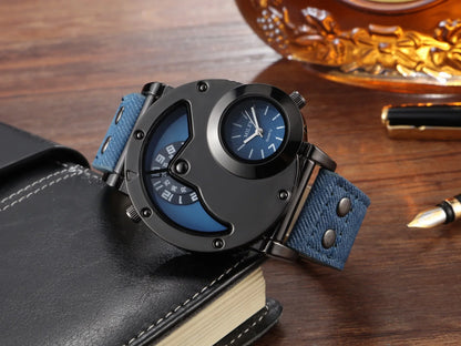 Sport Quartz Watch With Fabric Strap Irregular Alloy Case