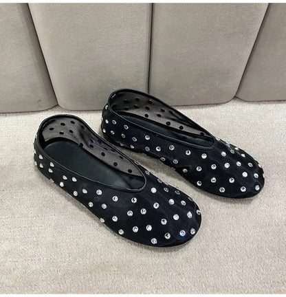 Women Breathable Ballet Flats - Mesh Crystal, Casual Walking