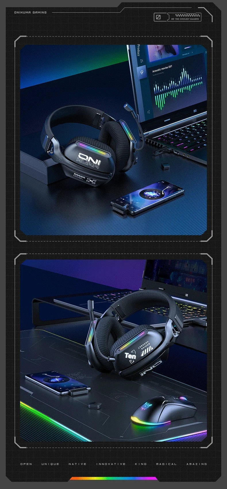 Cordless Gaming Headset Tri Mode Bluetooth Wired Immersive
