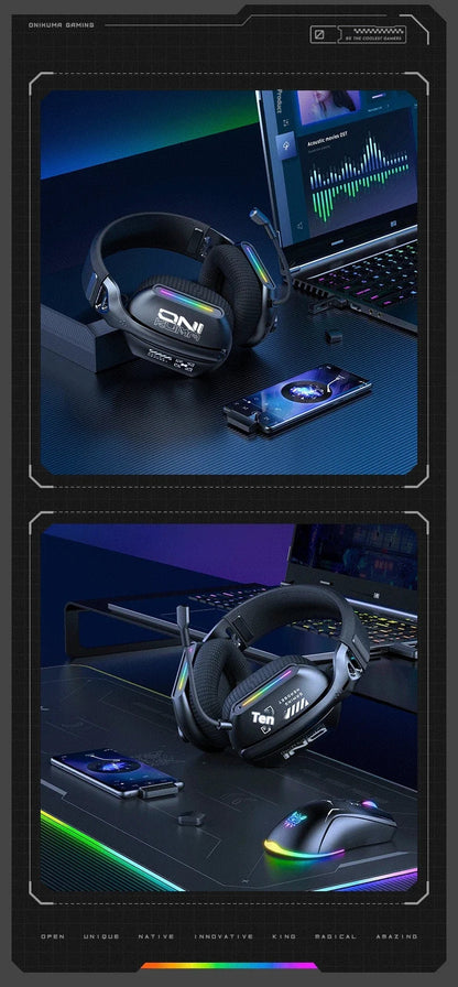 Cordless Gaming Headset Tri Mode Bluetooth Wired Immersive