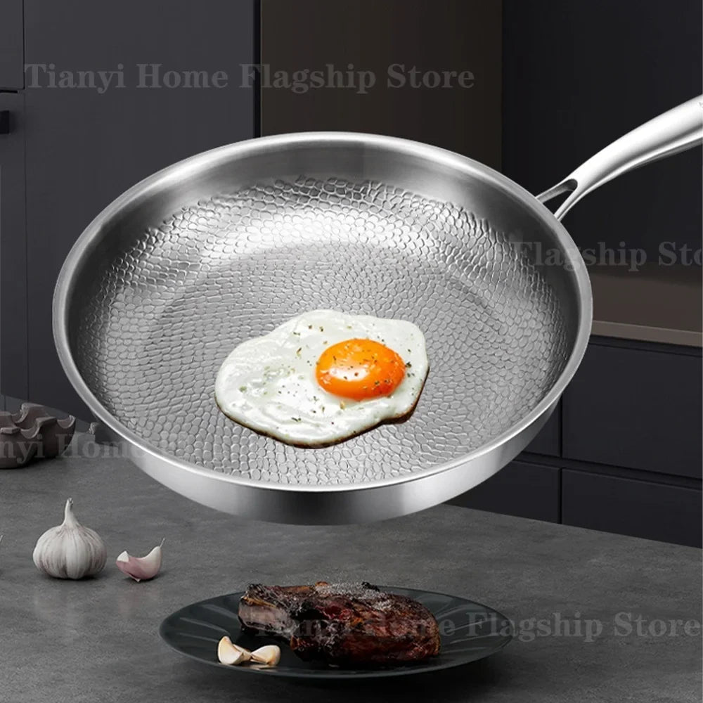 Gas and Induction Compatible Kitchen Cookware – Titanium-Coated Stainless Steel Non-Stick Wok Pan