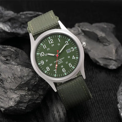Field Quartz Watch Nylon Strap Military Style Date Luminous