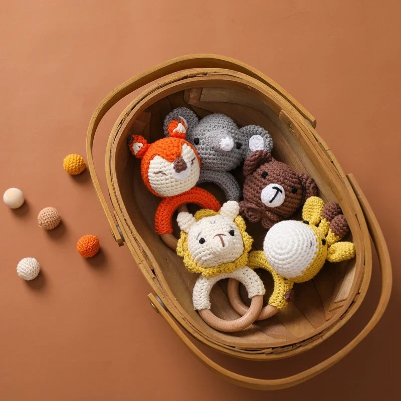 Bear Crochet Teether Rattle Ring Newborn Sensory Toys
