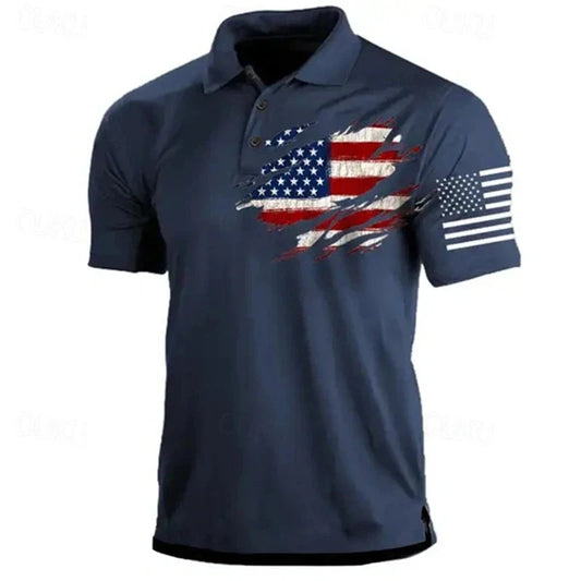 Light men's polo shirt - classic polo, 3D American flag print, casual everyday wear