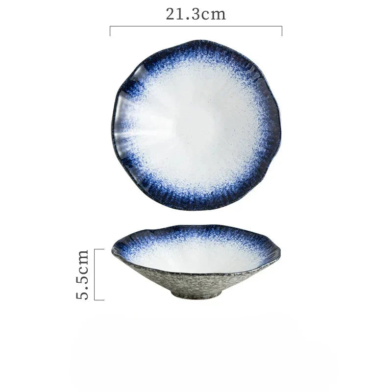 Ceramic Japanese Noodle Bowl Lotus Pattern Salad Bowl