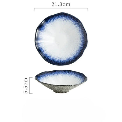 Ceramic Japanese Noodle Bowl Lotus Pattern Salad Bowl