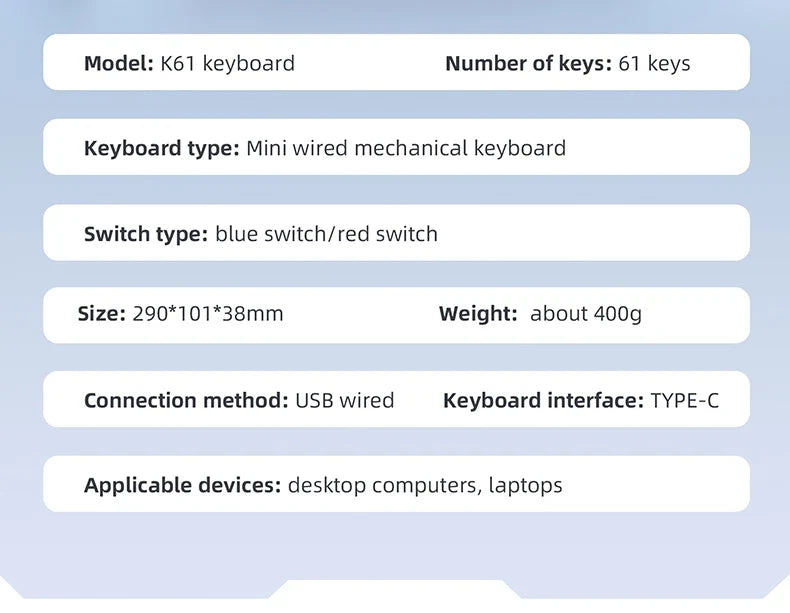 60 Percent Mechanical Mini Keyboard Wired RGB Travel-Friendly