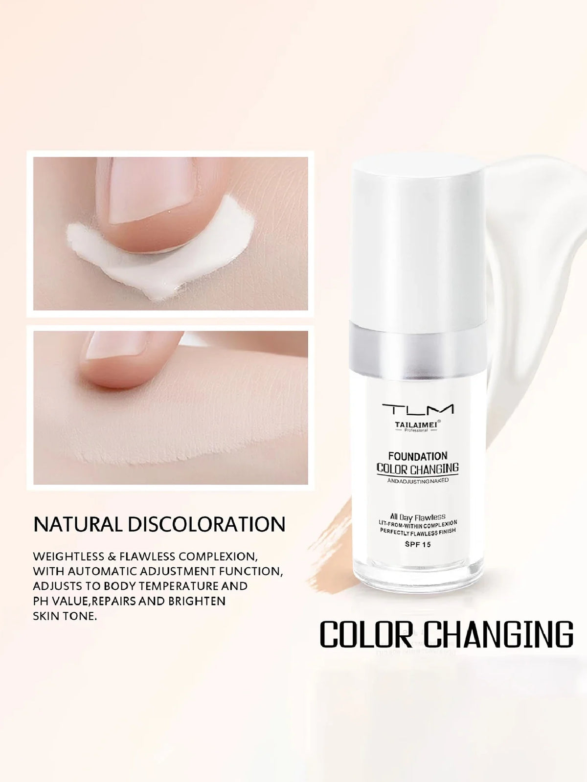 Color-Changing Liquid Foundation with SPF - Long-Lasting Water-Resistant Oil-Control Sunscreen Cream 30ml