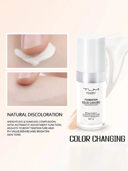 Color-Changing Liquid Foundation with SPF - Long-Lasting Water-Resistant Oil-Control Sunscreen Cream 30ml