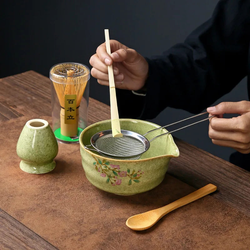 Matcha Tea Kit Porcelain Bowl Bamboo Whisk Traditional Box