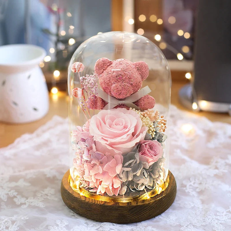 A Thoughtful Valentine's Day Surprise for Her – Eternal Preserved Rose Gift Box with Teddy Bear