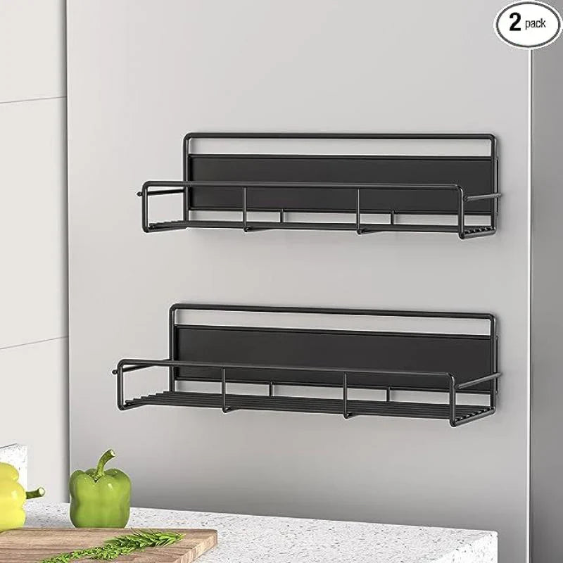 Magnetic Spice Rack Organizer - Household Organizers for Kitchen, Metal Fridge Shelf, 2-Piece Kit