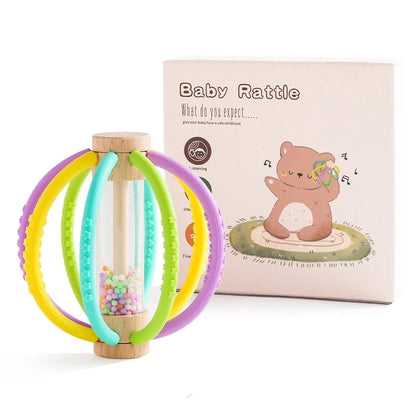 Rattle Baby Silicone Teether Wooden Newborn Sensory Toys