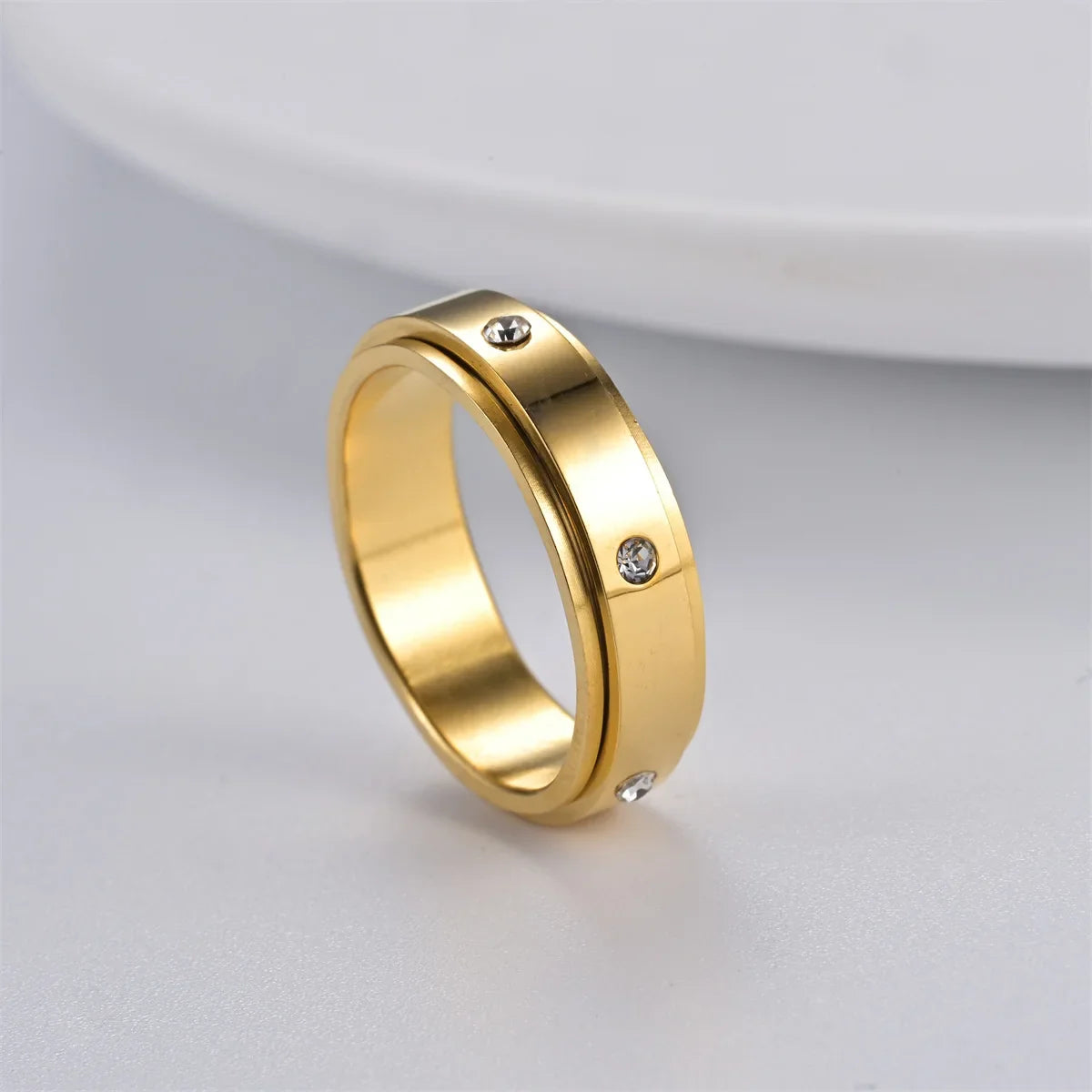 Ring2026 Edition Stainless Steel Single Row Square Zircon Rotating Ring Crystal CZ Jewelry TikTok Viral Gift Idea