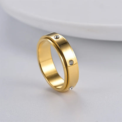 Ring2026 Edition Stainless Steel Single Row Square Zircon Rotating Ring Crystal CZ Jewelry TikTok Viral Gift Idea