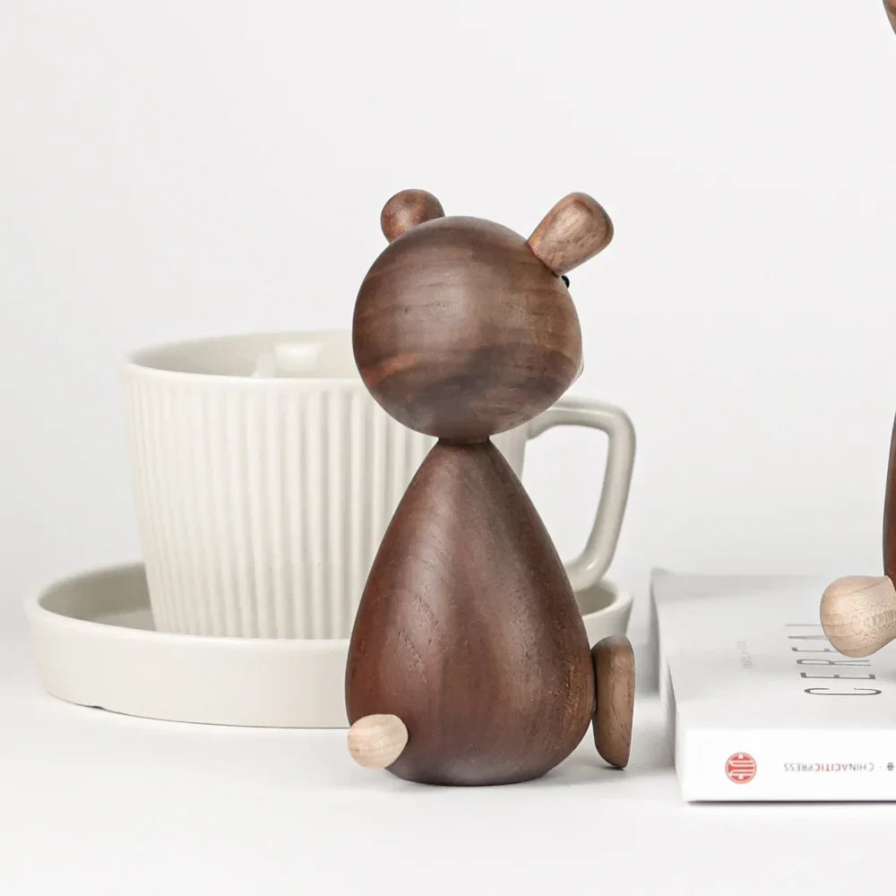 Wooden Bear Figurines Brown Scandinavian Decorative Sculptures Fall 2025 Cozy Shelf Mantel Accent Gift Idea