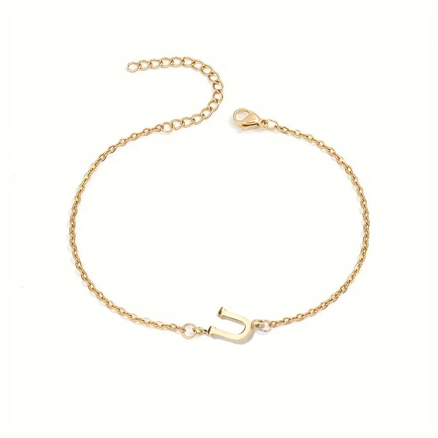 Letter Initial Bead Bracelet Thin Chain Minimalist Elegant