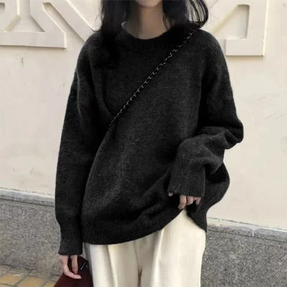 Oversized Cozy Women’s Pullover Sweater - Round Neck Knit