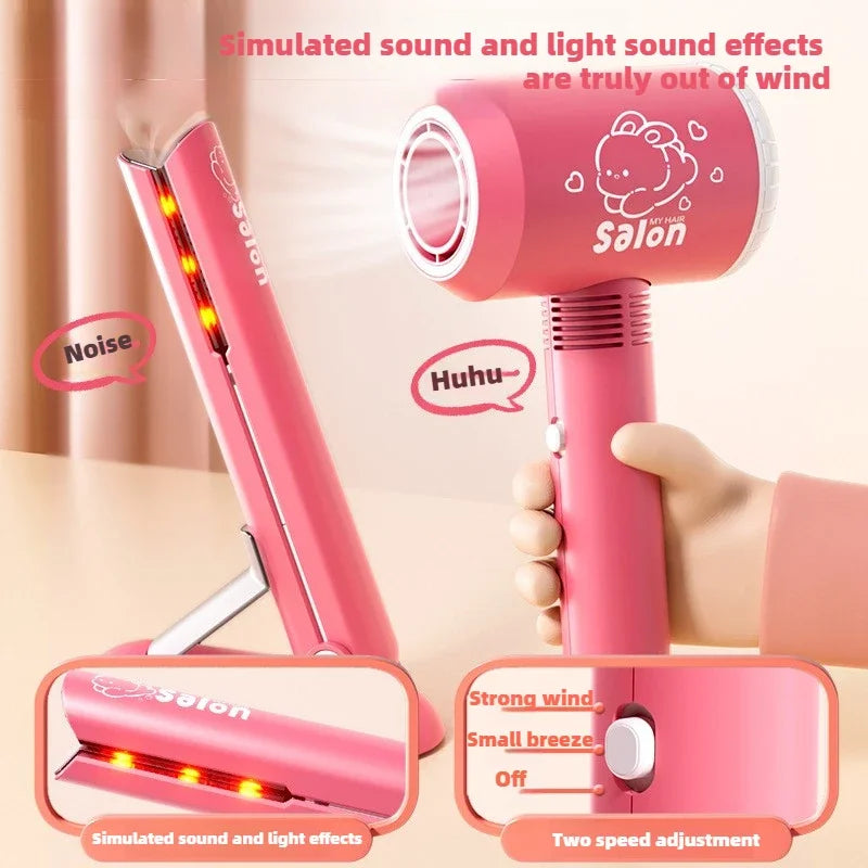 Kids Hair Salon Kit Pink Pretend Play Styling Kit With Hair Dryer And Accessories Fall 2025 Gift