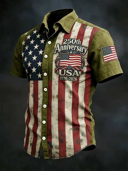 Plush Men's Hawaiian Shirt - Casual Short-Sleeve, 250th Anniversary USA Flag Design, Fourth Of July