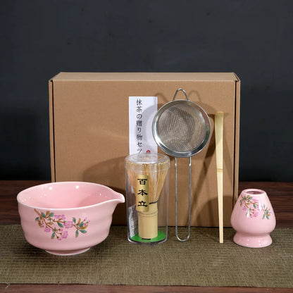 Matcha Tea Kit Porcelain Bowl Bamboo Whisk Traditional Box