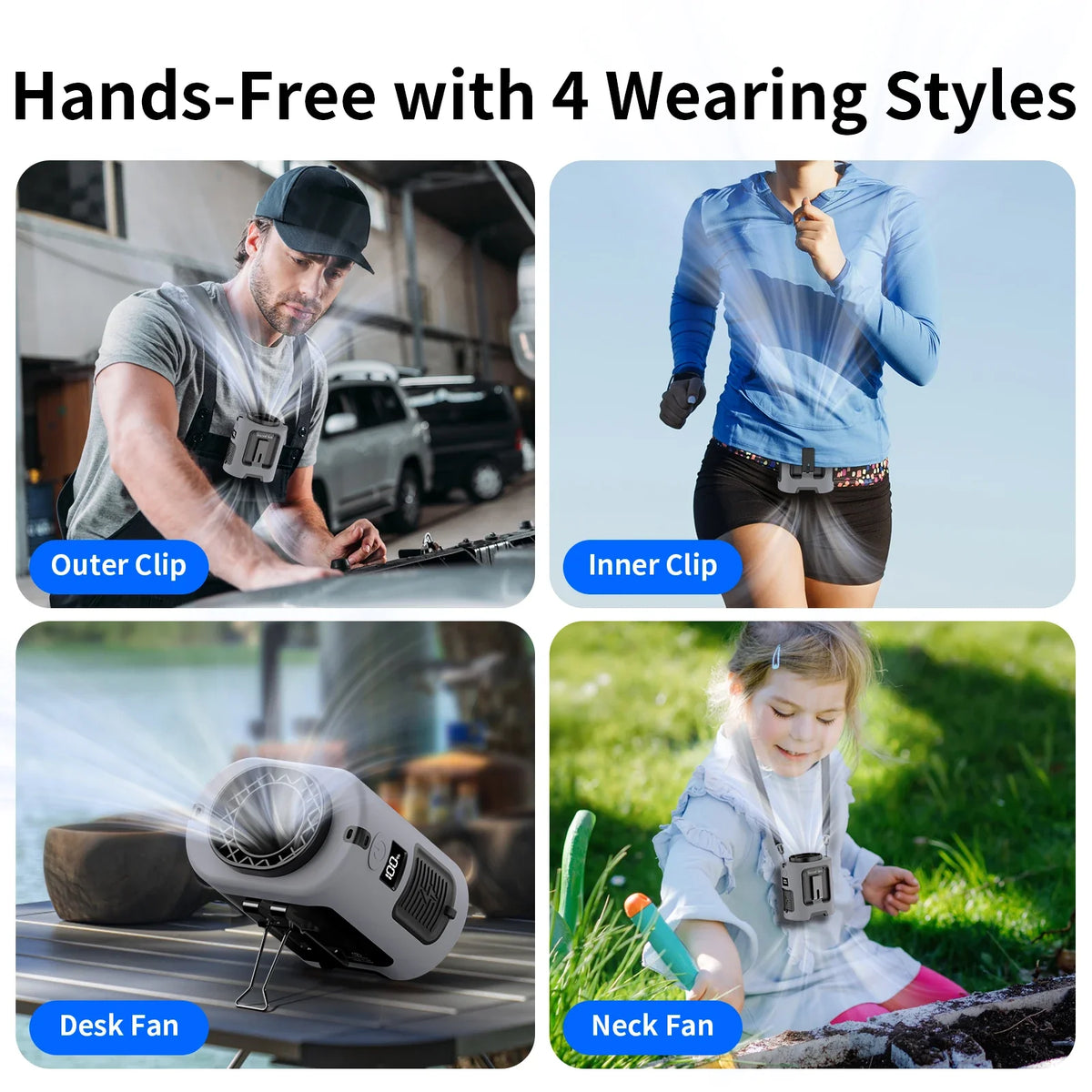 5000mAh Travel-Friendly Waist Fan - 4 Speeds Neck Fan for Outdoor Travel
