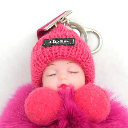 Sleeping Pompom Baby Keychain Plush Bag Charm Cute Gift