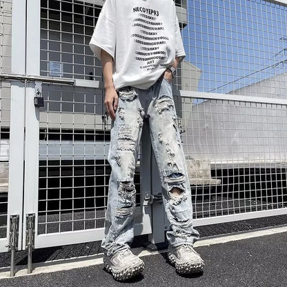Relaxed Oversized Mens Jeans - Ripped Straight Leg Denim