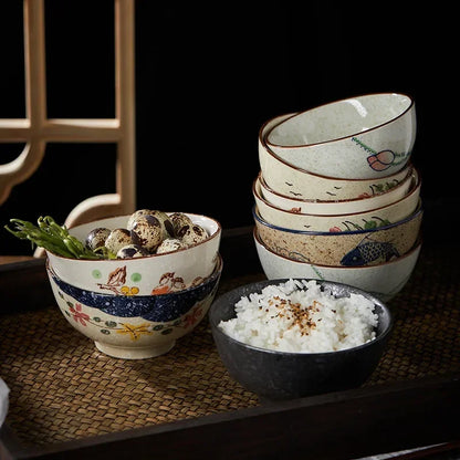 Ceramic 4.5 Inch Japanese Rice Bowl Retro Household Tableware