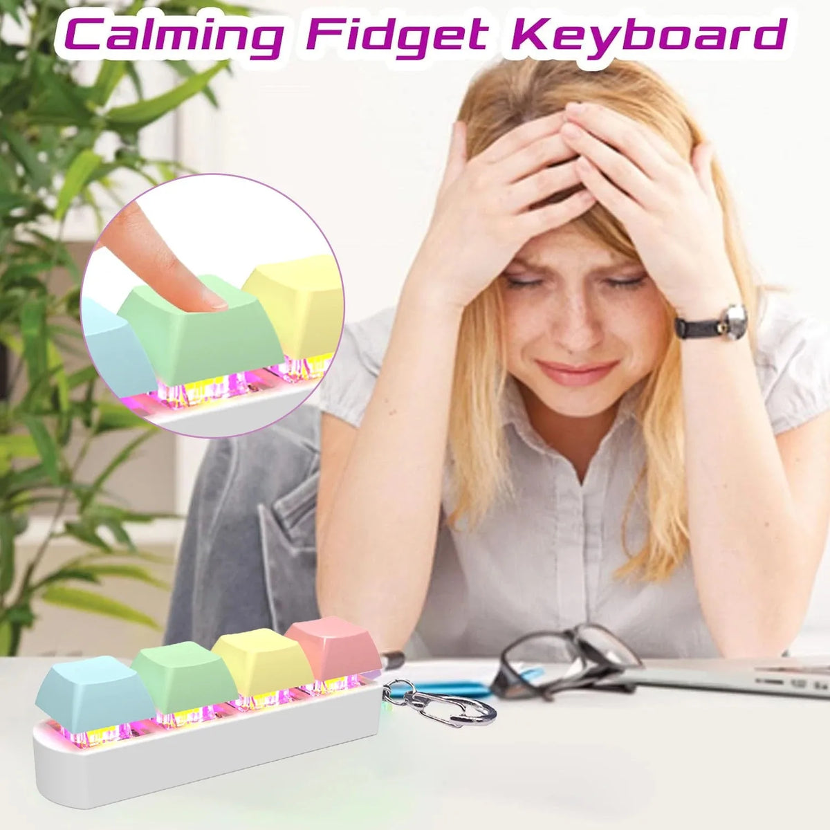 Fidget Keyboard Toy LED Keychain 4 In 1 Stress Relief
