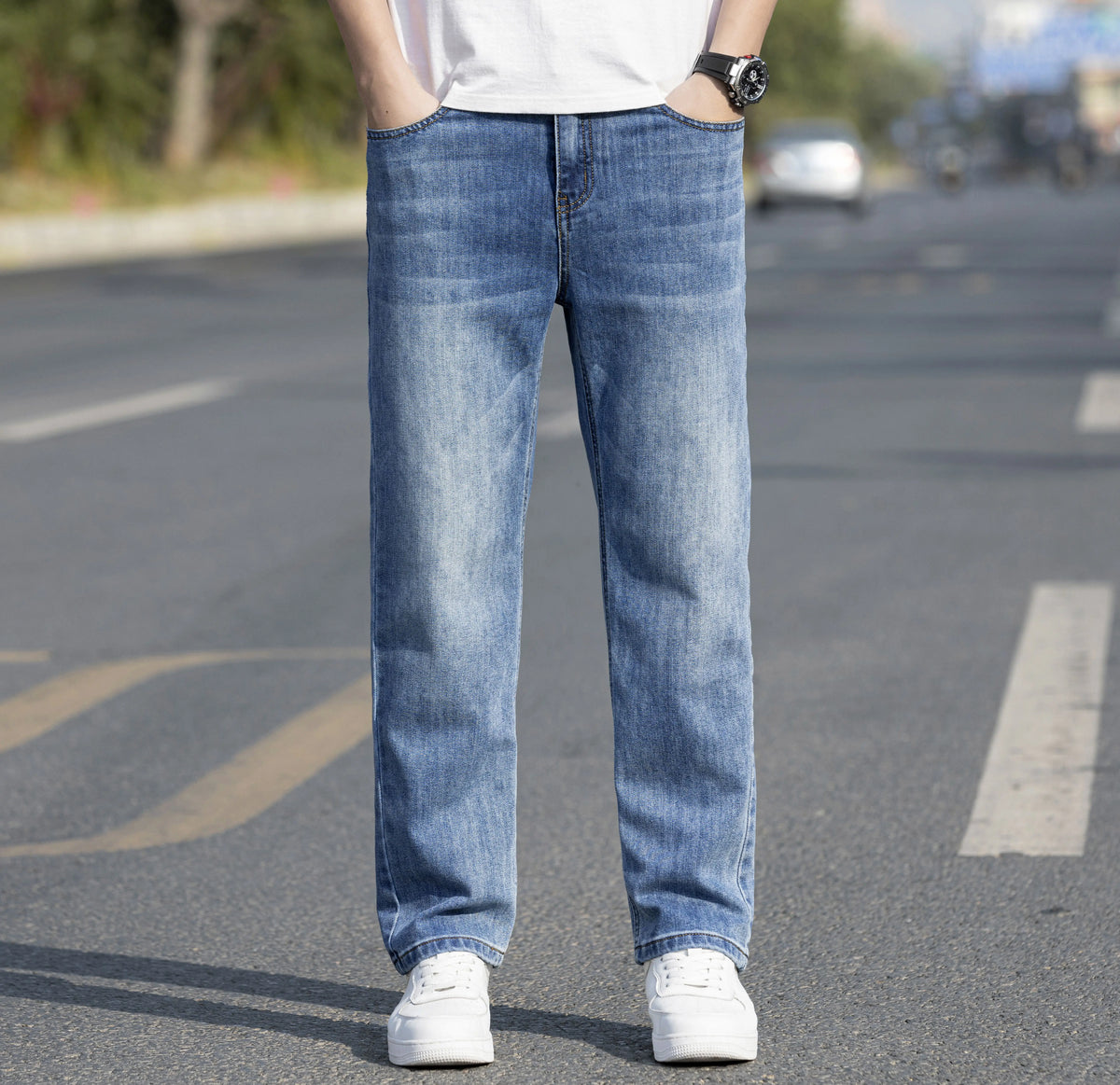 Men’s Breathable Straight Jeans - Relaxed Mid Rise Lyocell