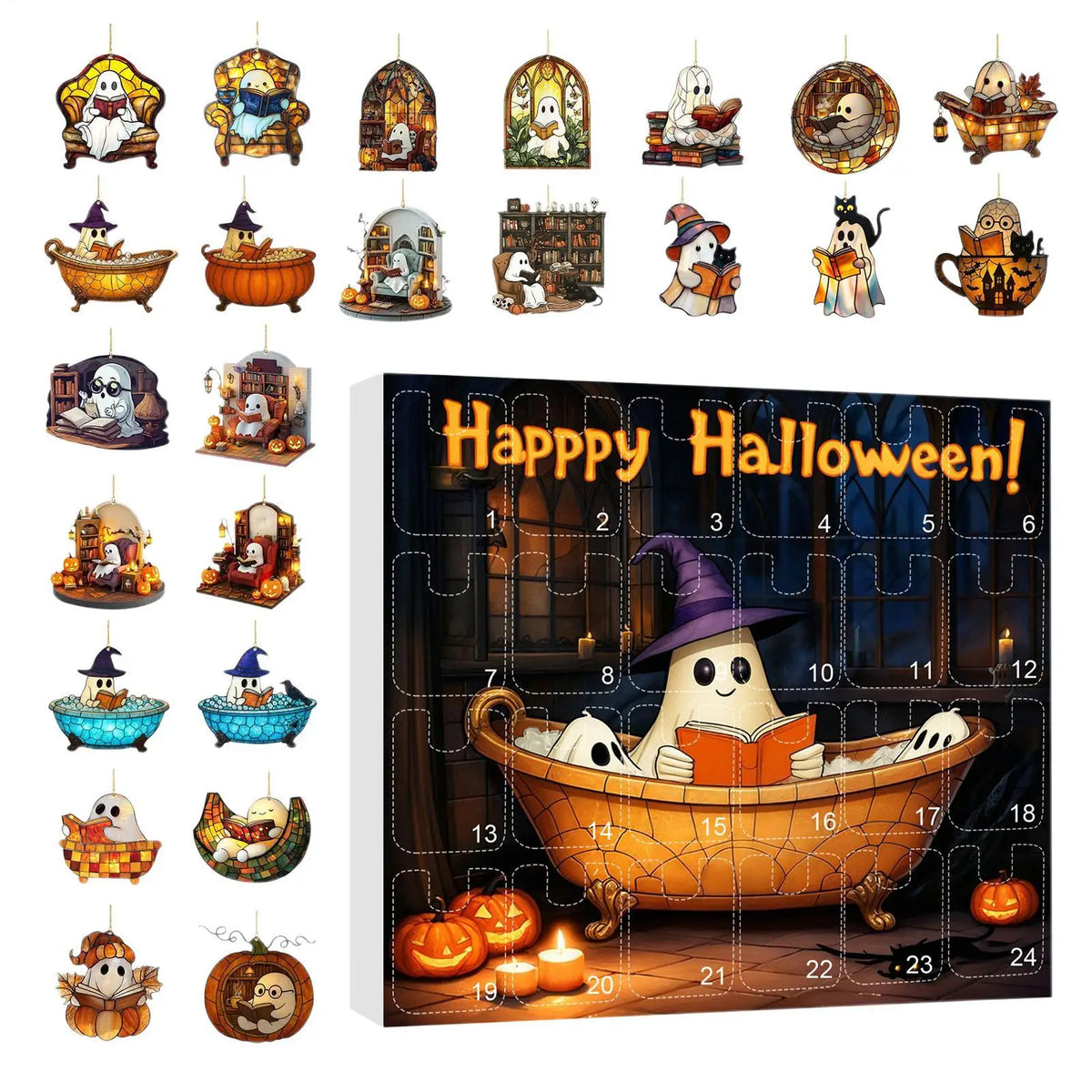 Countdown Halloween Calendar 24 Acrylic Ghosts Decor
