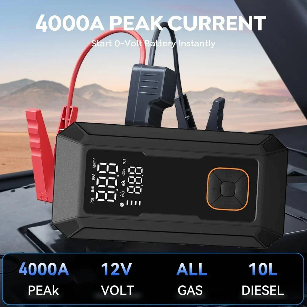 Car2025 Edition Jump Starter All-In-One Air Pump Tire Inflator Travel-Friendly Power Bank LED Light Fall