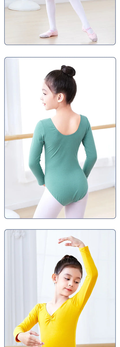 Long Sleeve, Chest-Drawstring, Cotton, For Dance Class – Plush Girls Ballet Leotard