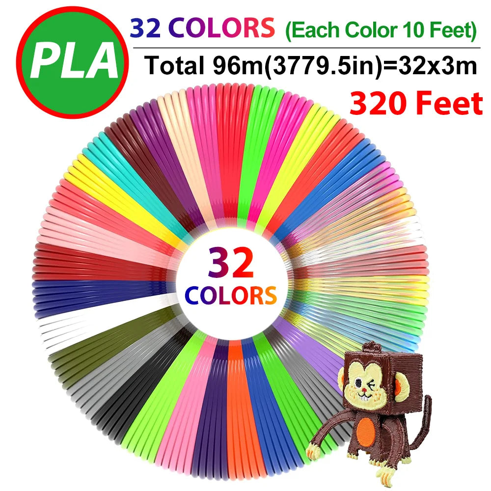 Colors 32 3D Pen Filament 1.75mm PLA, 320 Feet Total for Art Projects