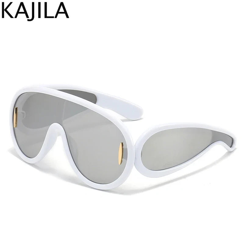 Sunglasses2026 Edition White Frame Oversized Wave Mask Goggles Y2K Punk Steampunk Eyewear TikTok Viral