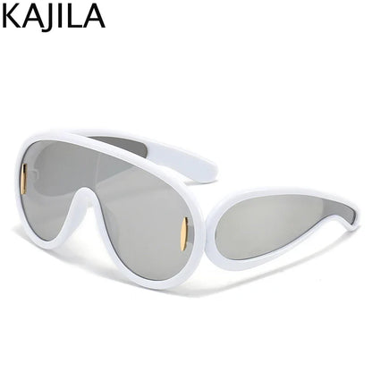 Sunglasses2026 Edition White Frame Oversized Wave Mask Goggles Y2K Punk Steampunk Eyewear TikTok Viral
