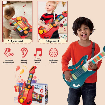 Multifunctional 3-in-1 Musical Toy for Kids - Folding Guitar, Piano, and Drum Kit, Great Birthday Gift for Boys and Girls Age 3+
