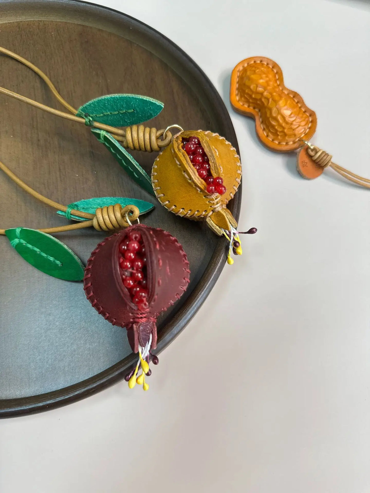 Leather Pomegranate Charm Keychain Bag And Car Decor