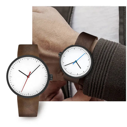 leather strap, round dial, minimalist everyday timepiece – Timeless unisex quartz wristwatch
