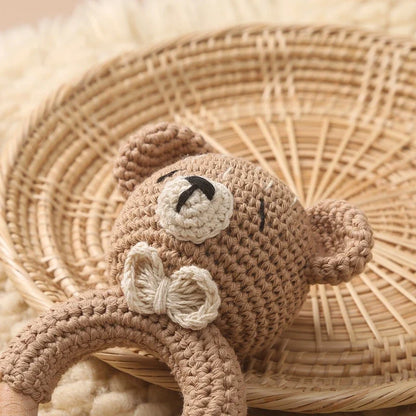 Bear Crochet Teether Rattle Ring Newborn Sensory Toys
