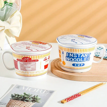 Noodle Instant Bowl Ceramic With Handle And Lid Large